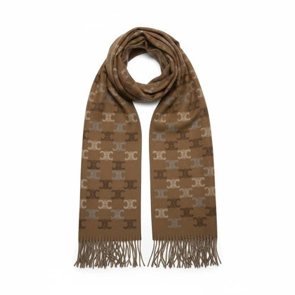 🧣 Celine Triomphe Monogram Scarf – Timeless Brown Luxury
