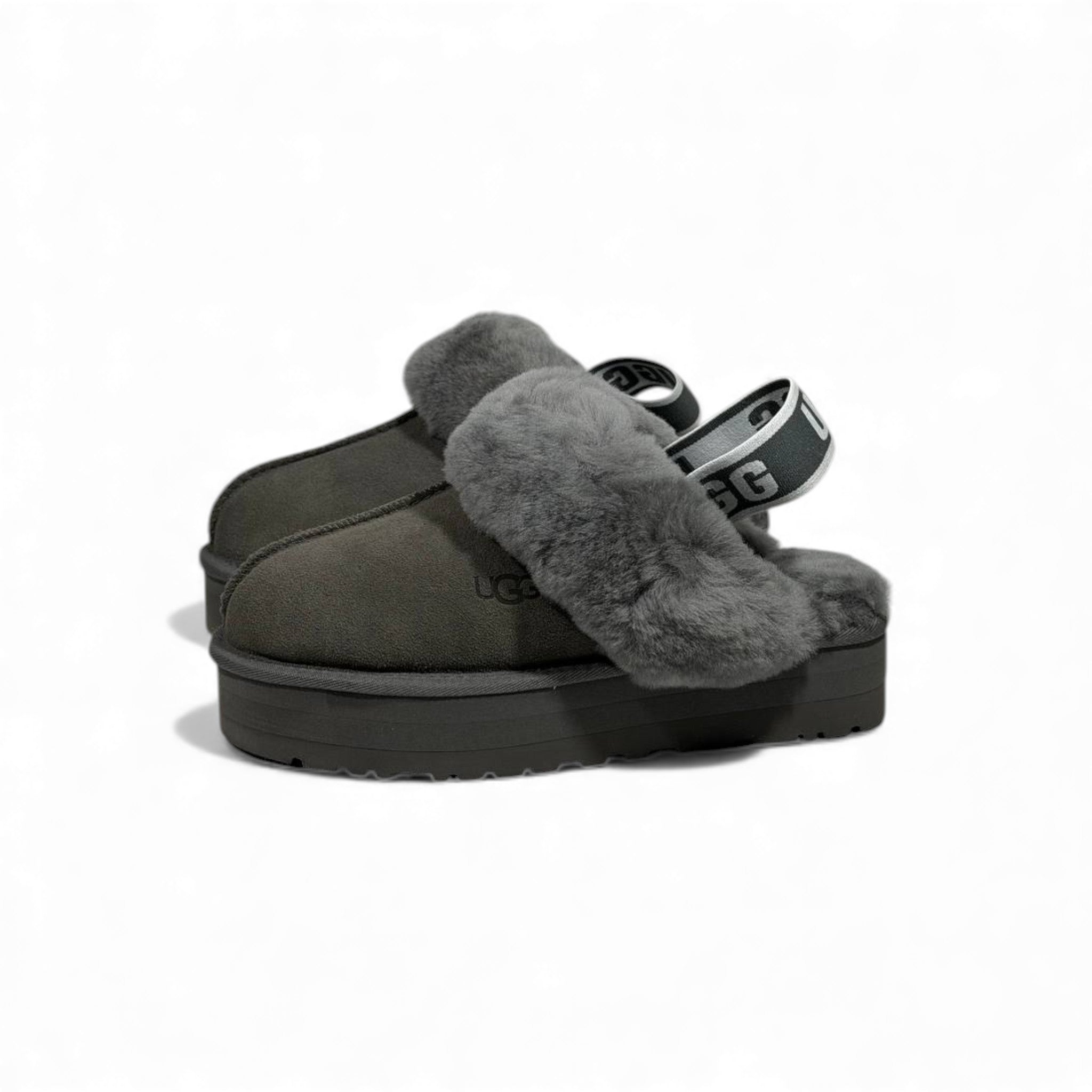 UGG Platform Cozy Slippers – Charcoal Grey Fur Edition 🩶❄️