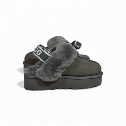 UGG Platform Cozy Slippers – Charcoal Grey Fur Edition 🩶❄️