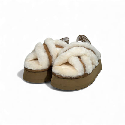 UGG Fluff Cross Platform Slippers – Cream Cloud Comfort 🤍✨