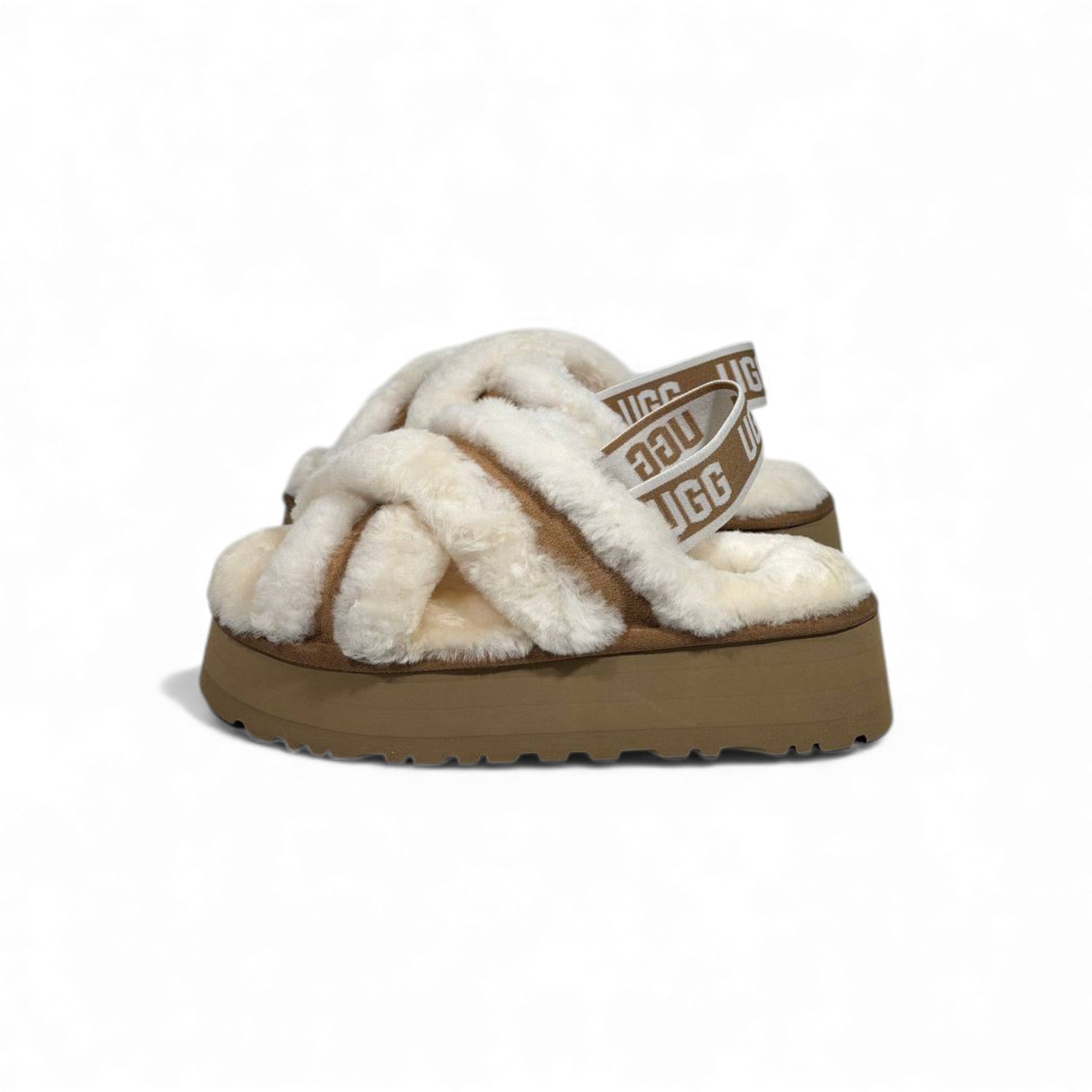 UGG Fluff Cross Platform Slippers – Cream Cloud Comfort 🤍✨