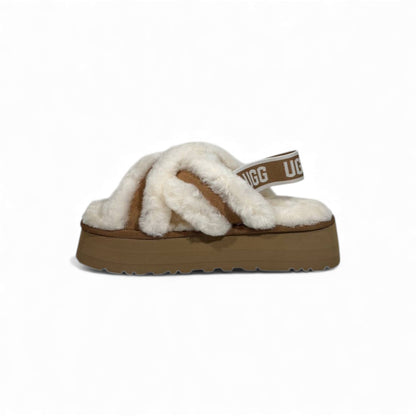 UGG Fluff Cross Platform Slippers – Cream Cloud Comfort 🤍✨