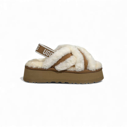 UGG Fluff Cross Platform Slippers – Cream Cloud Comfort 🤍✨