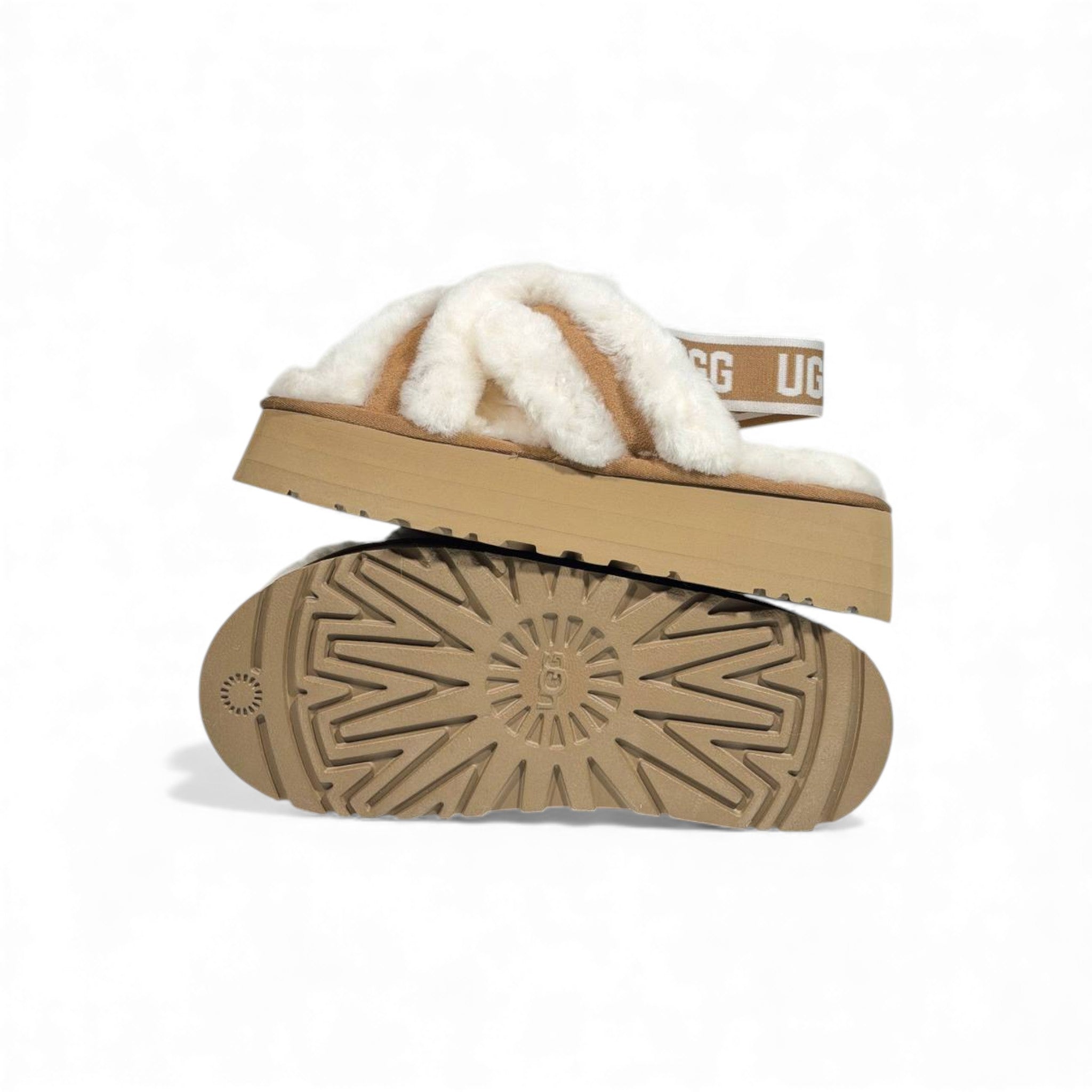UGG Fluff Cross Platform Slippers – Cream Cloud Comfort 🤍✨