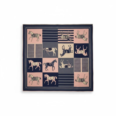 Hermès Equestrian Mosaic Scarf – Navy & Blush Art Luxury 🐎🎨