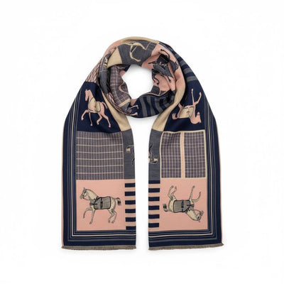 Hermès Equestrian Mosaic Scarf – Navy & Blush Art Luxury 🐎🎨