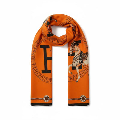 Hermès Iconic Horse Silk Scarf – Orange Statement Edition 🐎🧡