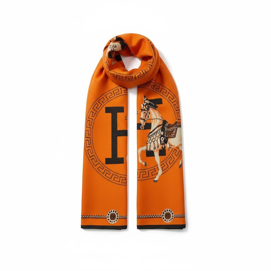 Hermès Iconic Horse Silk Scarf – Orange Statement Edition 🐎🧡