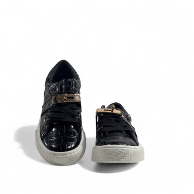 Hermès Black Croc-Embossed Luxury Sneakers with Gold Hardware