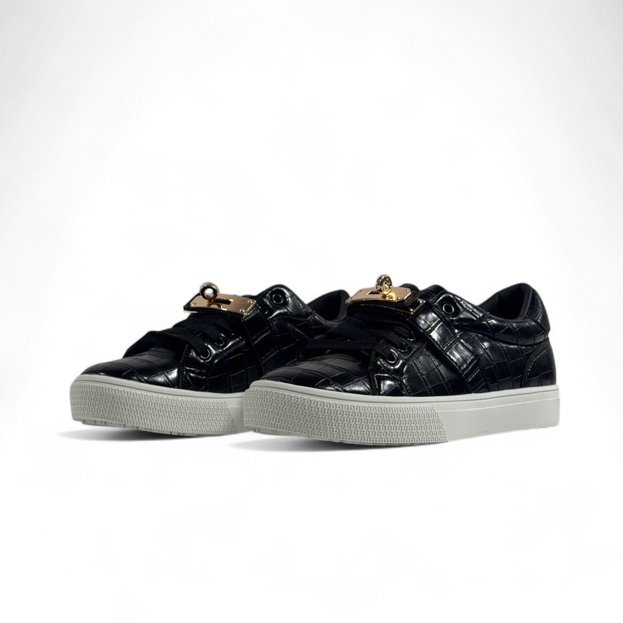 Hermès Black Croc-Embossed Luxury Sneakers with Gold Hardware ✨👟