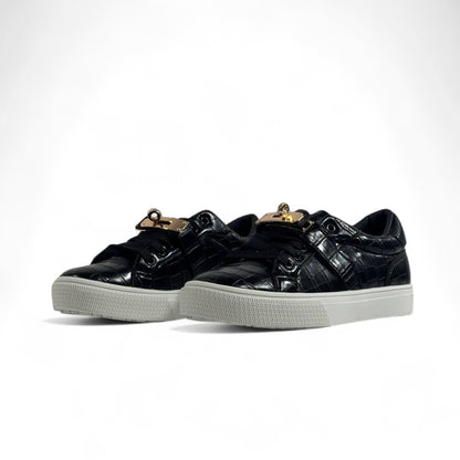 Hermès Black Croc-Embossed Luxury Sneakers with Gold Hardware ✨👟