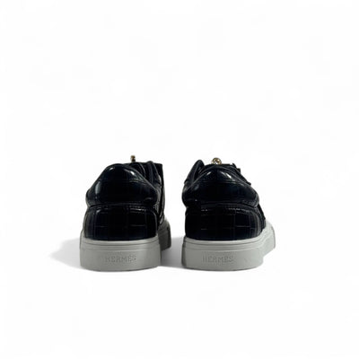 Hermès Black Croc-Embossed Luxury Sneakers with Gold Hardware