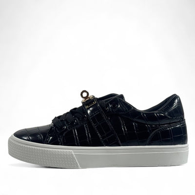 Hermès Black Croc-Embossed Luxury Sneakers with Gold Hardware