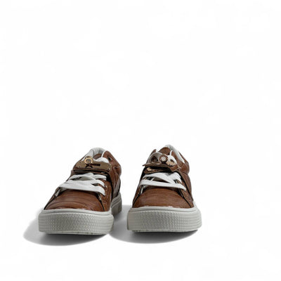 Hermès Brown Croc-Embossed Sneakers with Gold Lock Detail