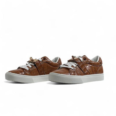 Hermès Brown Croc-Embossed Sneakers with Gold Lock Detail