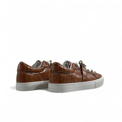Hermès Brown Croc-Embossed Sneakers with Gold Lock Detail