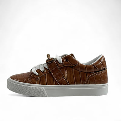 Hermès Brown Croc-Embossed Sneakers with Gold Lock Detail