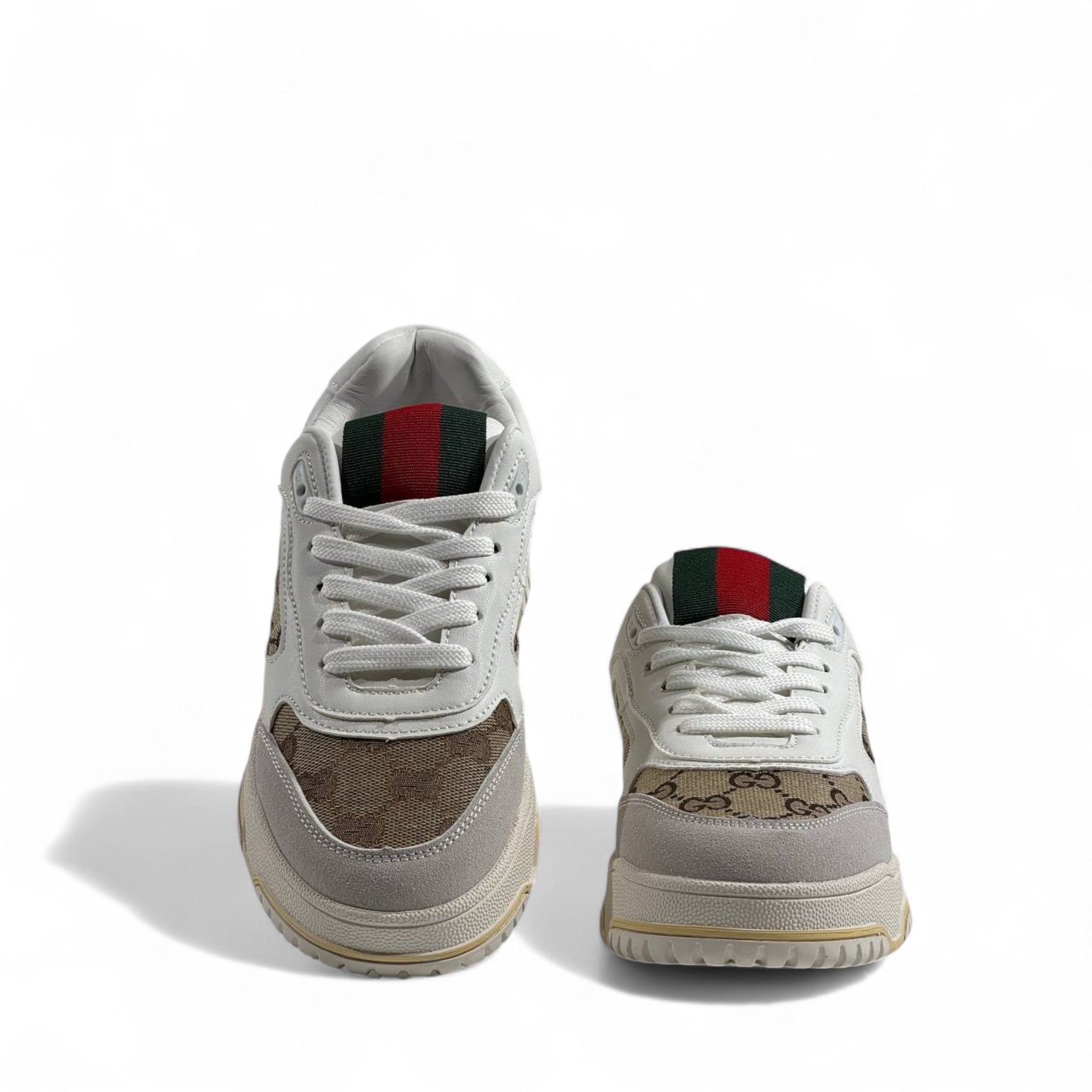 Gucci GG Supreme Retro Sneakers – White & Beige with Web Detail 🤍🟢🔴