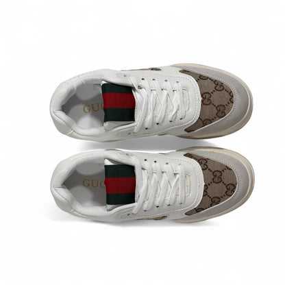 Gucci GG Supreme Retro Sneakers – White & Beige with Web Detail 🤍🟢🔴