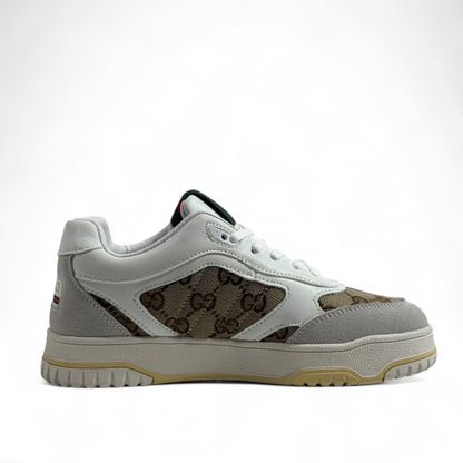 Gucci GG Supreme Retro Sneakers – White & Beige with Web Detail 🤍🟢🔴
