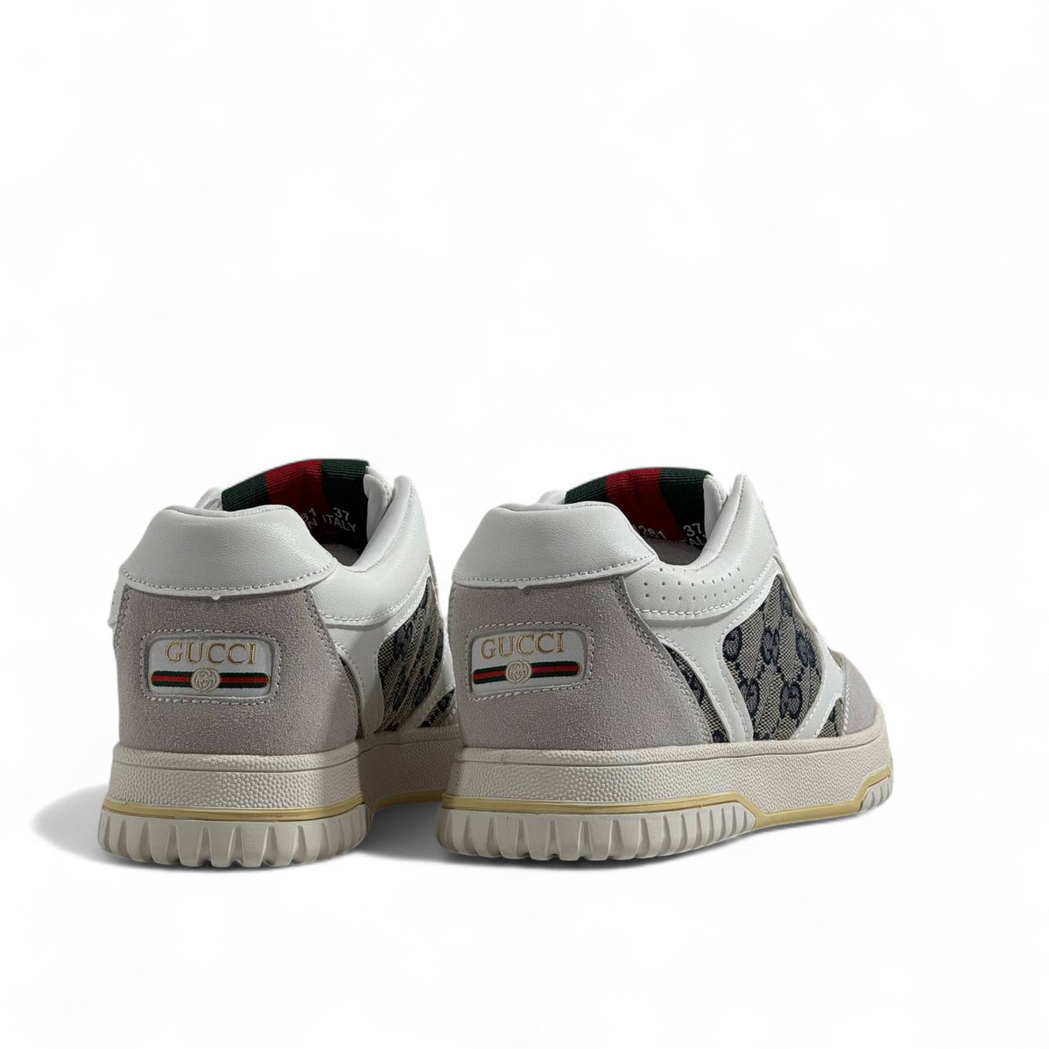 Gucci GG Supreme Retro Sneakers – White & Grey Monogram with Web Detail 🤍🖤✨