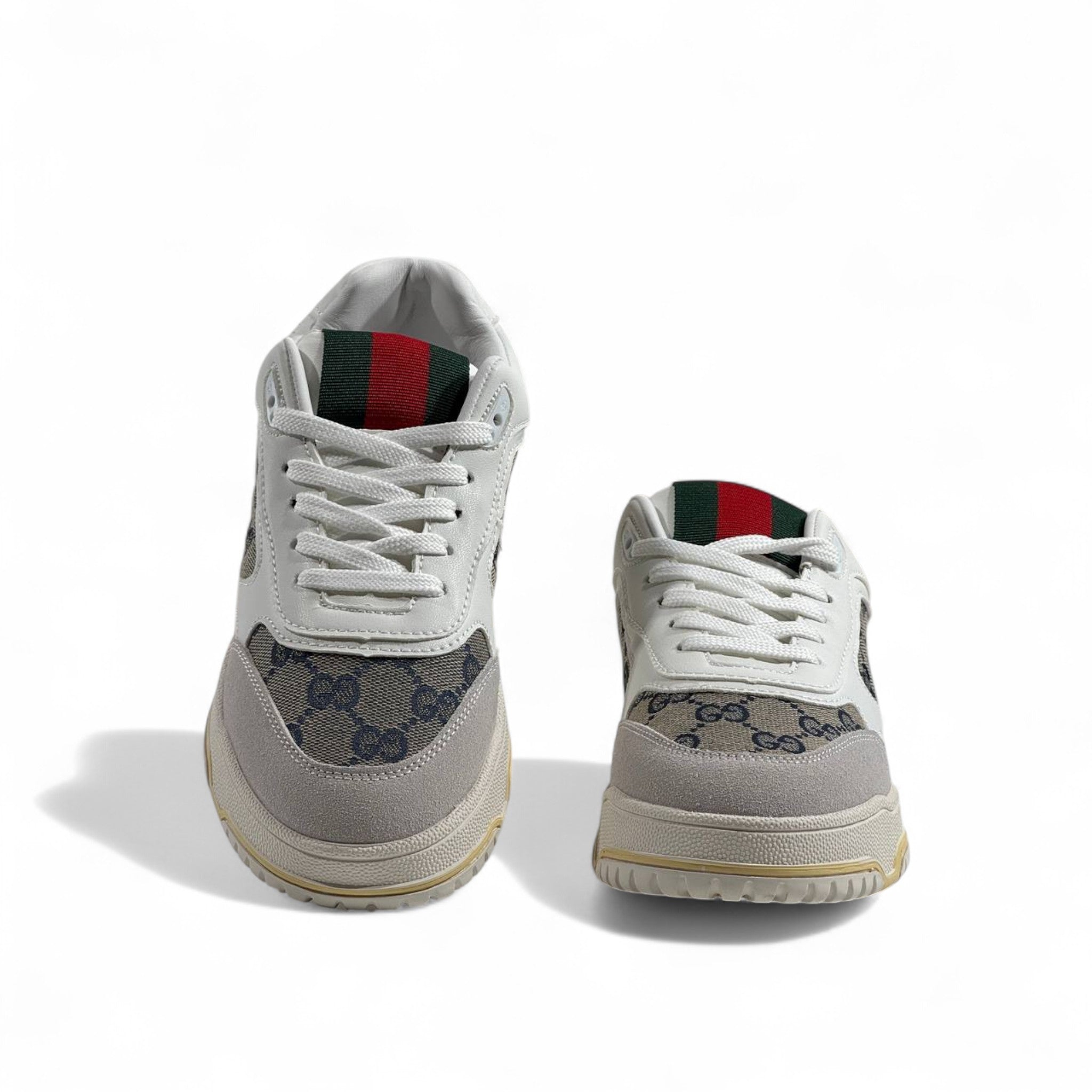 Gucci GG Supreme Retro Sneakers – White & Grey Monogram with Web Detail 🤍🖤✨