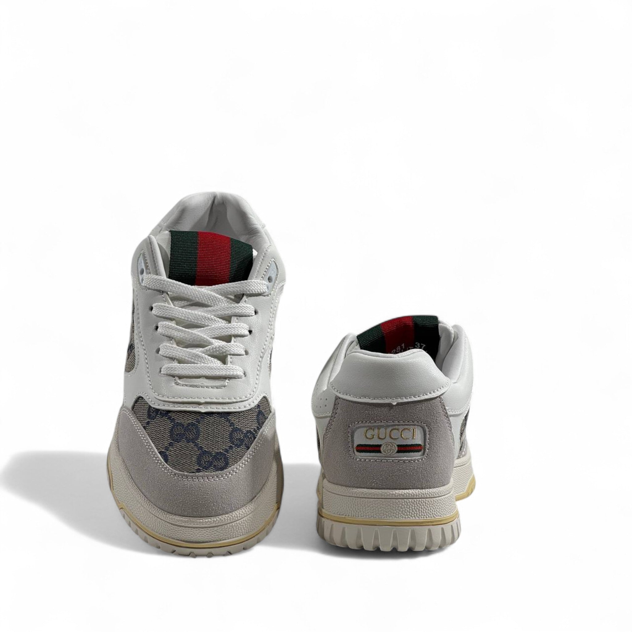 Gucci GG Supreme Retro Sneakers – White & Grey Monogram with Web Detail 🤍🖤✨