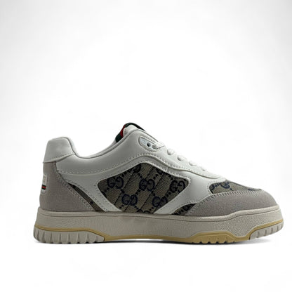 Gucci GG Supreme Retro Sneakers – White & Grey Monogram with Web Detail 🤍🖤✨