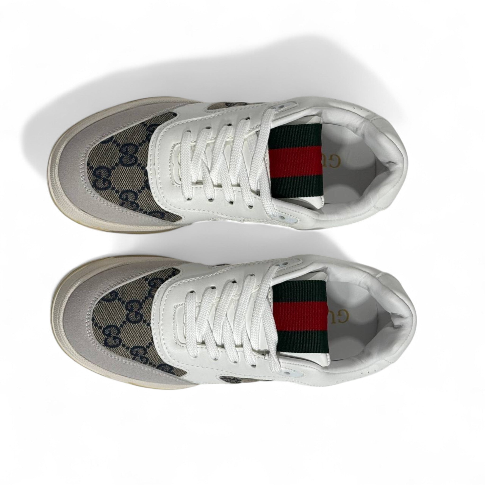Gucci GG Supreme Retro Sneakers – White & Grey Monogram with Web Detail 🤍🖤✨