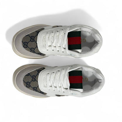 Gucci GG Supreme Retro Sneakers – White & Grey Monogram with Web Detail 🤍🖤✨