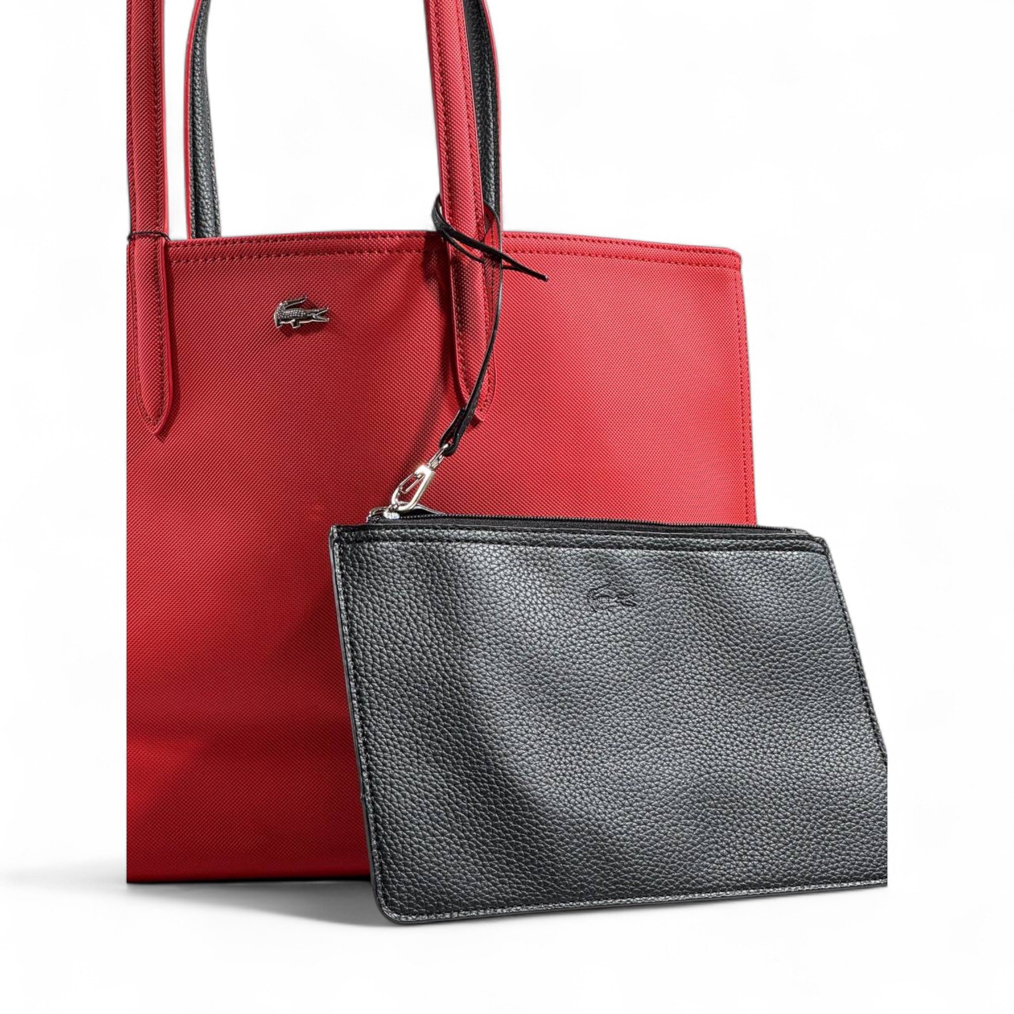 Lacoste Double-Face Reversible Tote Bag with Pouch – Red & Black 👜🐊✨