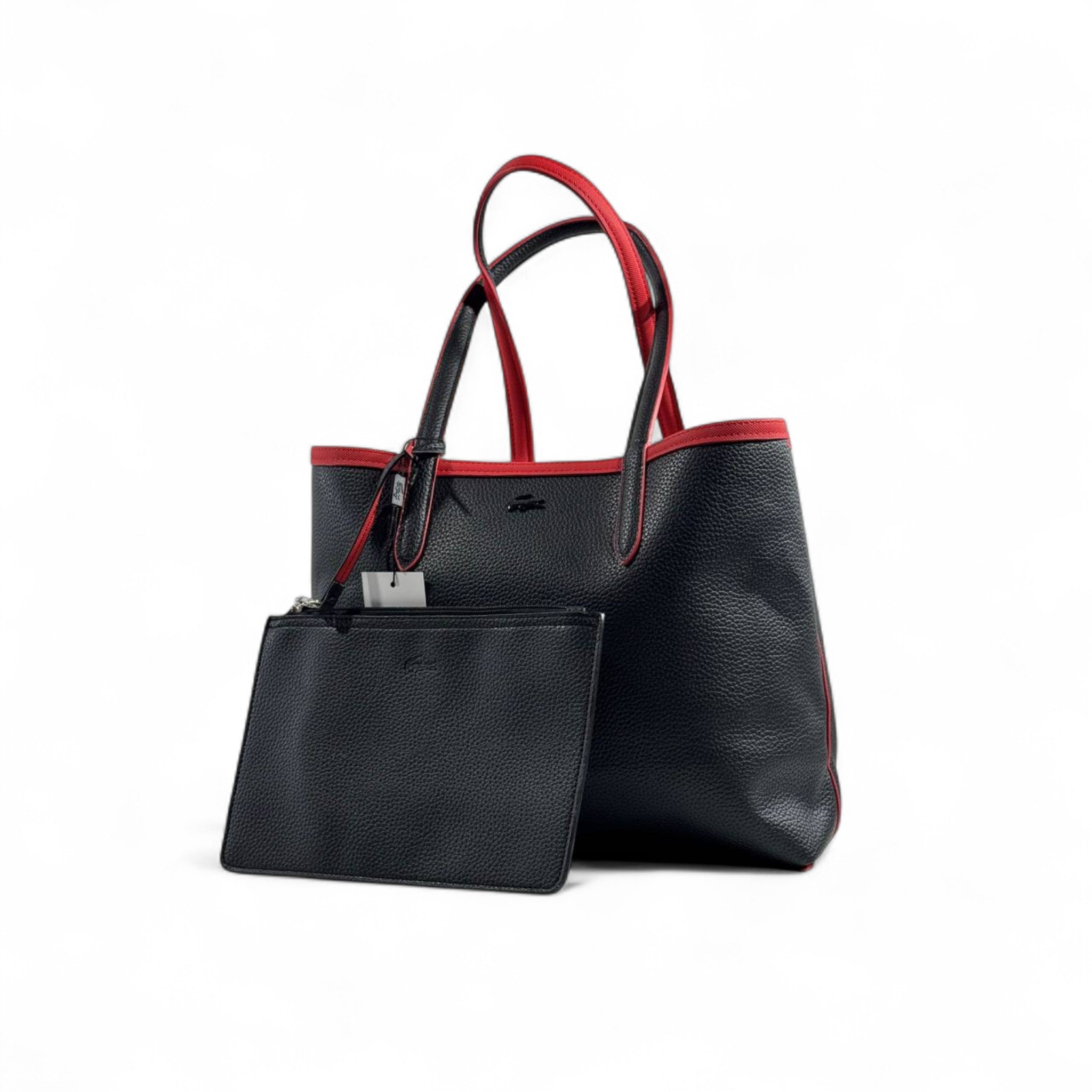Lacoste Double-Face Reversible Tote Bag with Pouch – Red & Black 👜🐊✨