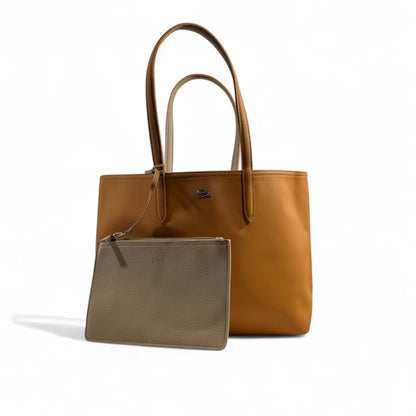 Lacoste Double-Face Reversible Tote Bag with Pouch – Camel & Taupe 👜🐊✨