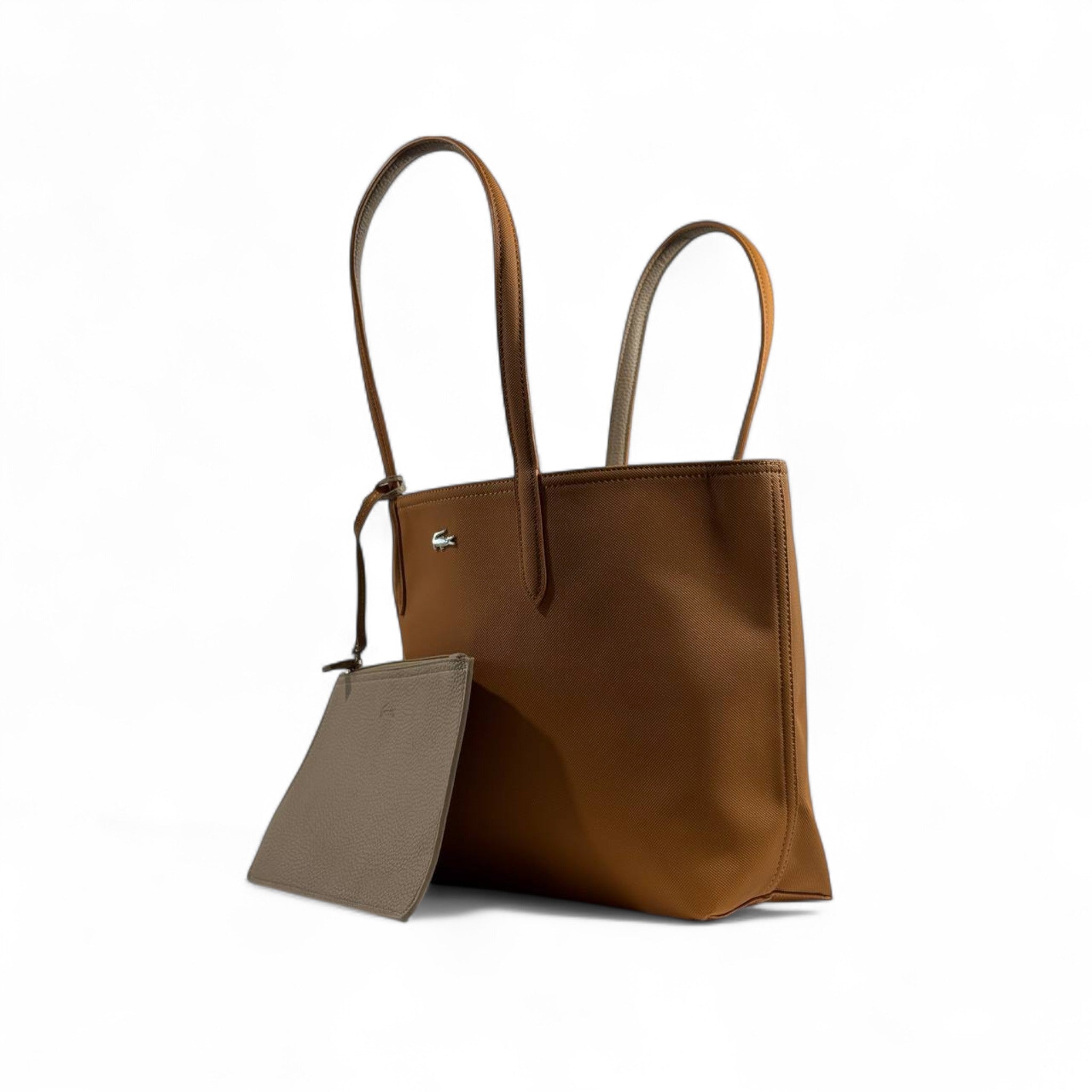 Lacoste Double-Face Reversible Tote Bag with Pouch – Camel & Taupe 👜🐊✨