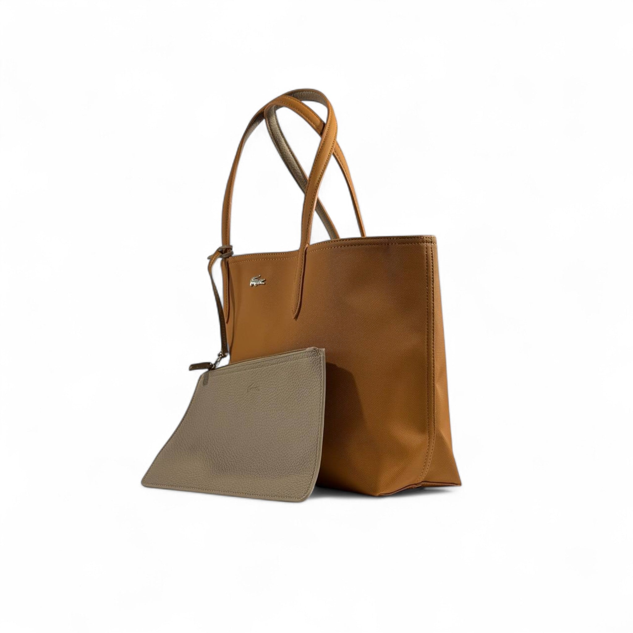 Lacoste Double-Face Reversible Tote Bag with Pouch – Camel & Taupe 👜🐊✨