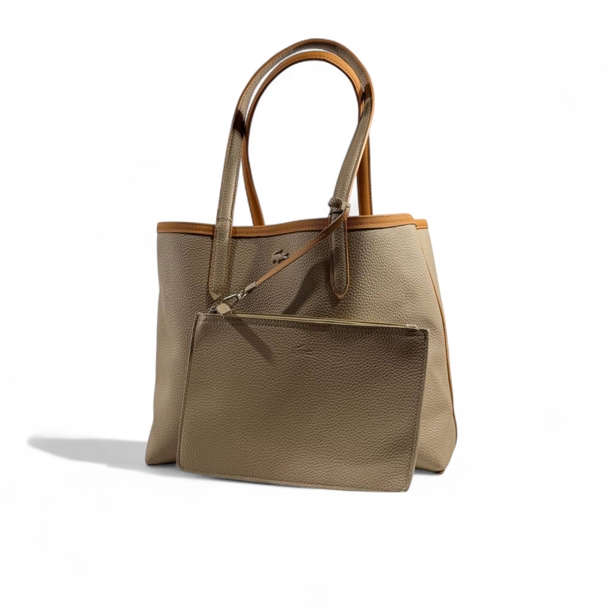 Lacoste Double-Face Reversible Tote Bag with Pouch – Camel & Taupe 👜🐊✨