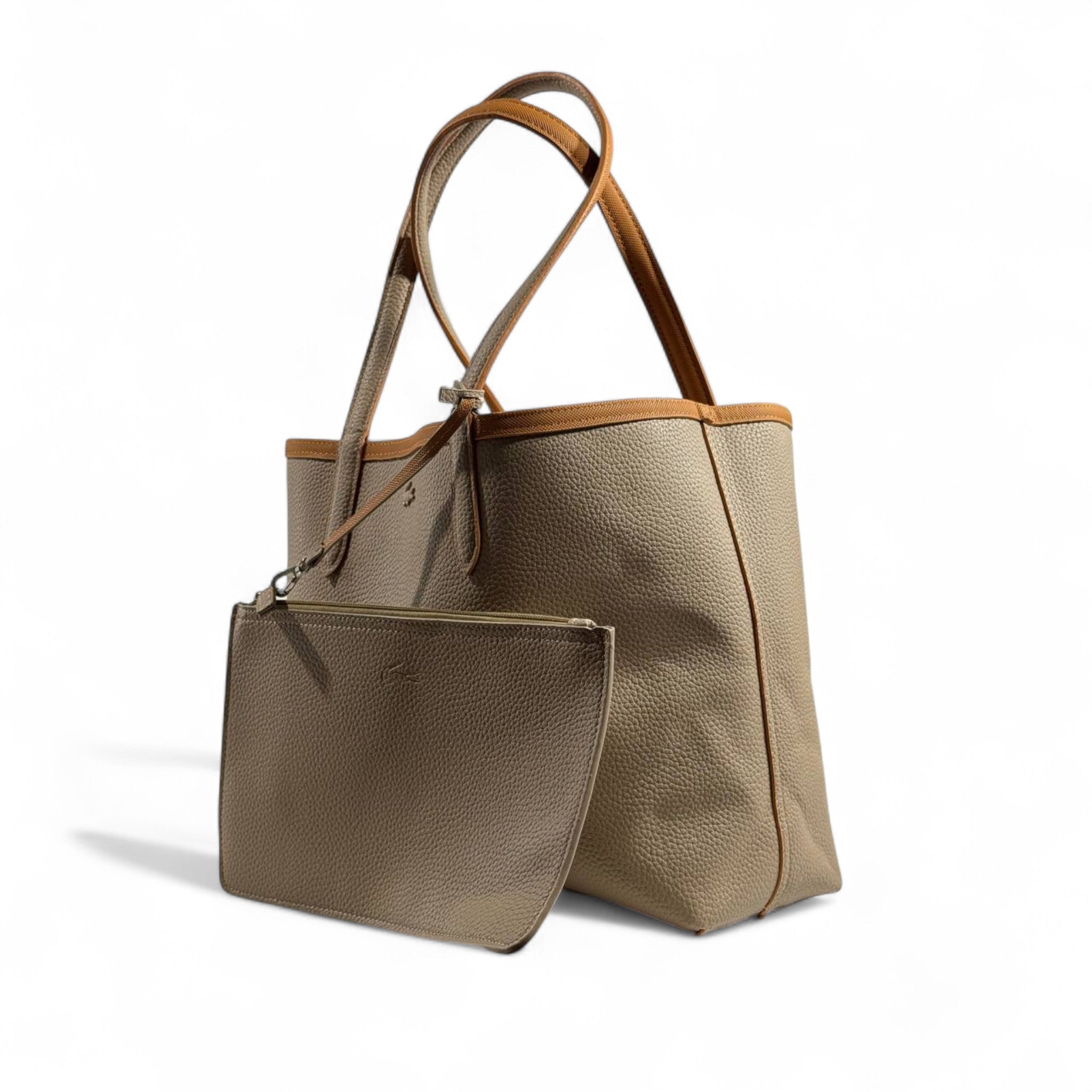 Lacoste Double-Face Reversible Tote Bag with Pouch – Camel & Taupe 👜🐊✨