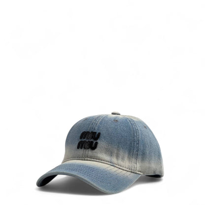 Miu Miu Washed Denim Cap – Faded Blue with Black Logo 🧢💙✨
