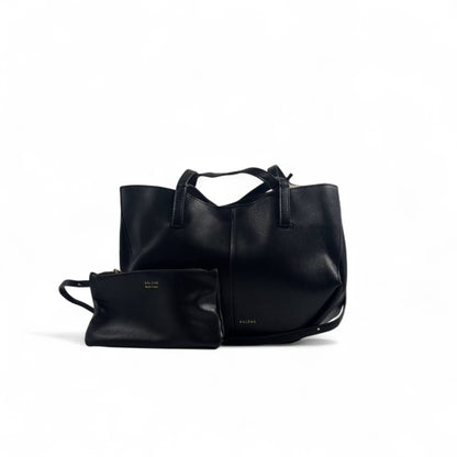 Polène Paris Leather Tote Bag with Matching Pouch – Black 🖤
