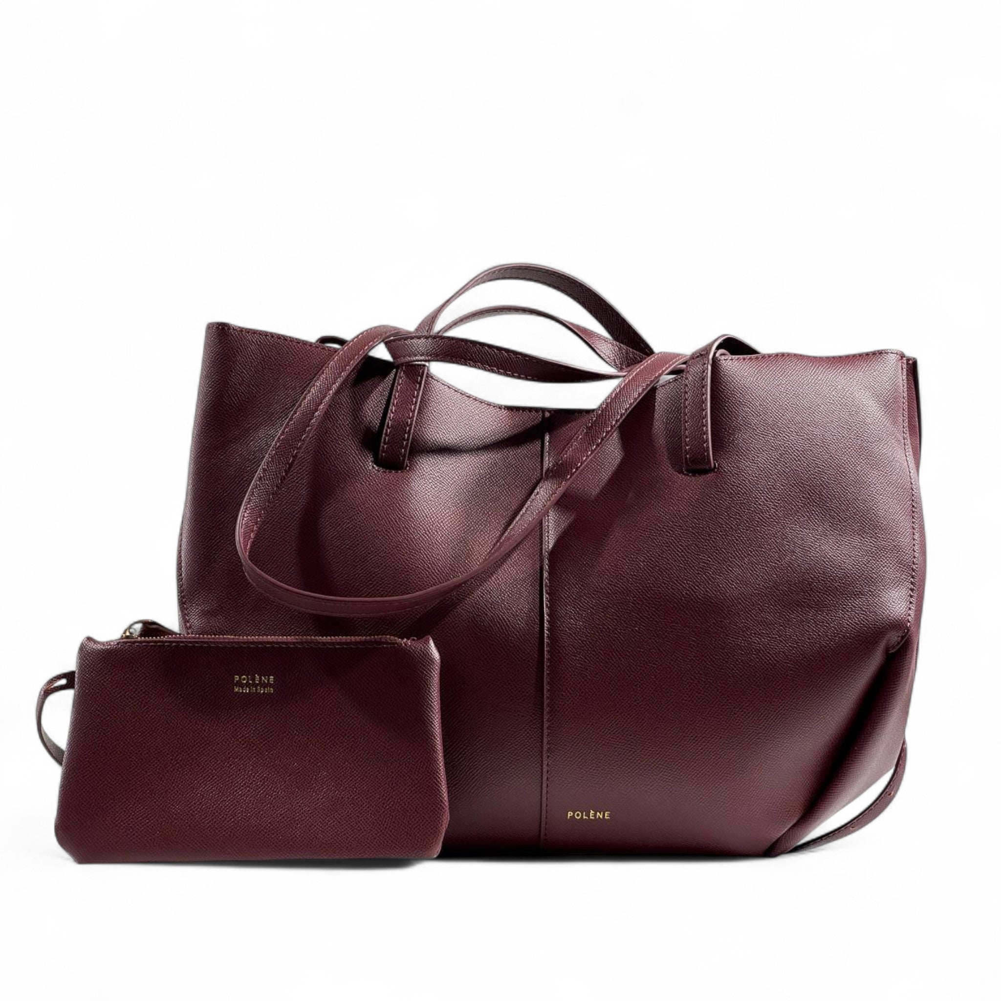 Polène Paris Tote Bag with Matching Pouch – Bordeaux Leather 🍷✨