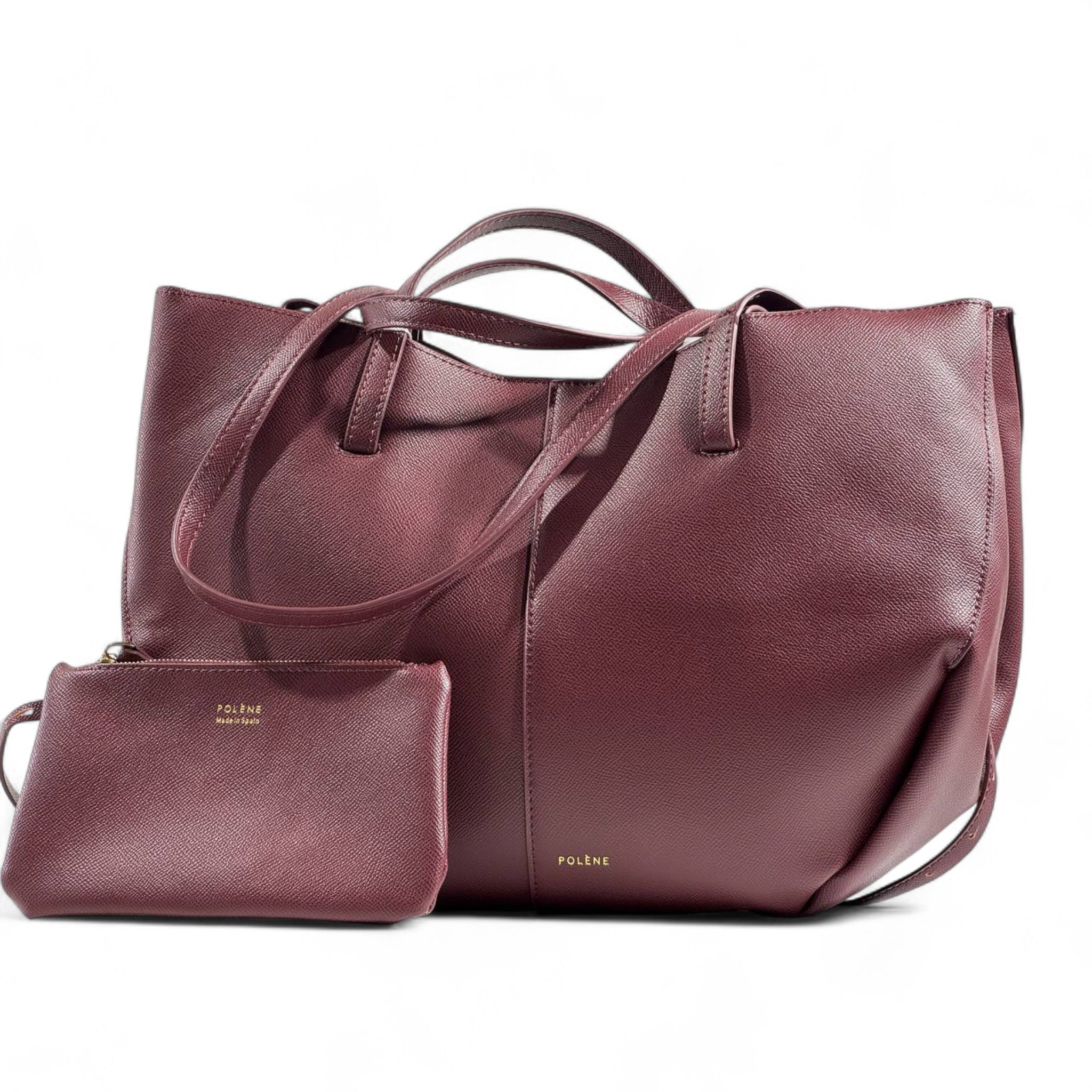 Polène Paris Tote Bag with Matching Pouch – Bordeaux Leather 🍷✨