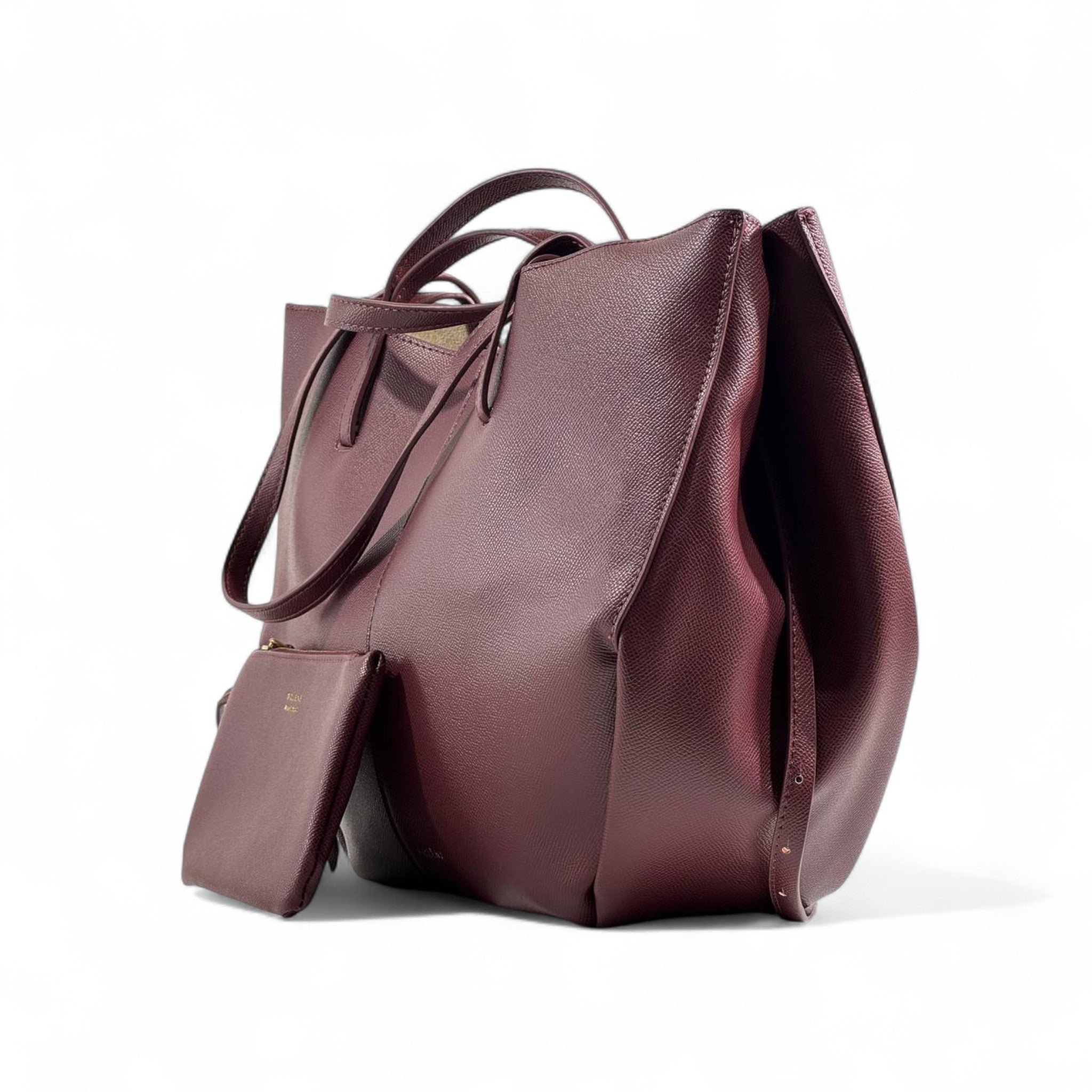Polène Paris Tote Bag with Matching Pouch – Bordeaux Leather 🍷✨