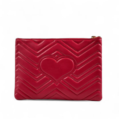 Gucci Marmont Red Quilted Leather Pouch – GG Logo ❤️