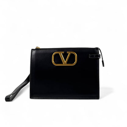 Valentino Garavani VLogo Black Leather Pouch – Gold Hardware 🖤✨