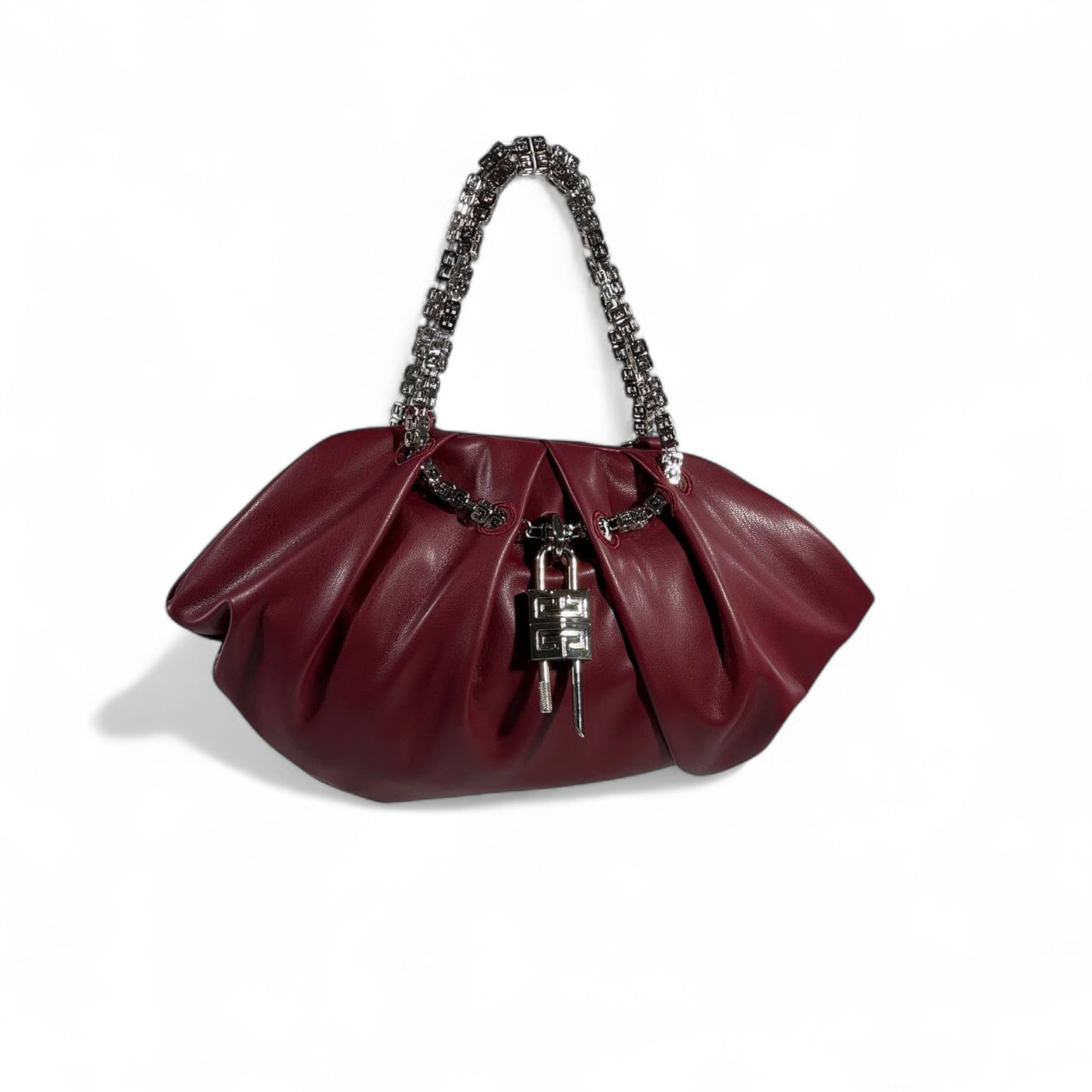 🍷 Givenchy Burgundy Chain-Handle Handbag – Bold, Sculptural & Couture ✨
