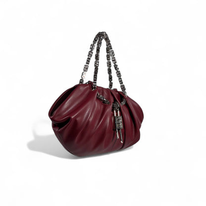 🍷 Givenchy Burgundy Chain-Handle Handbag – Bold, Sculptural & Couture ✨