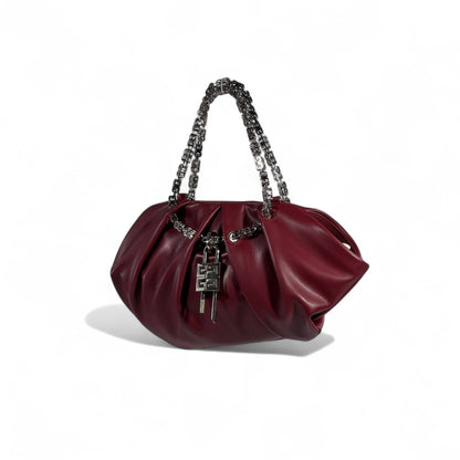 🍷 Givenchy Burgundy Chain-Handle Handbag – Bold, Sculptural & Couture ✨