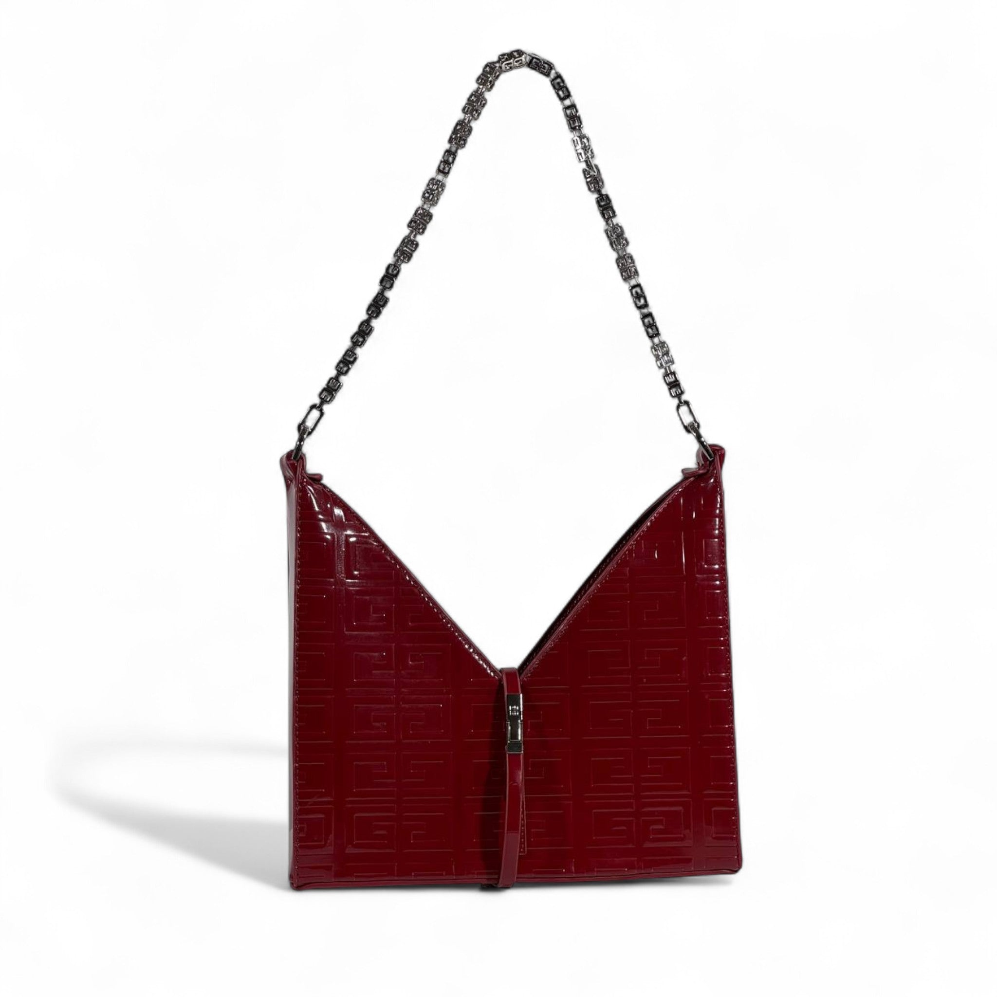 🍷 Givenchy Burgundy V-Cut Chain Shoulder Bag – Sleek, Modern & Couture ✨