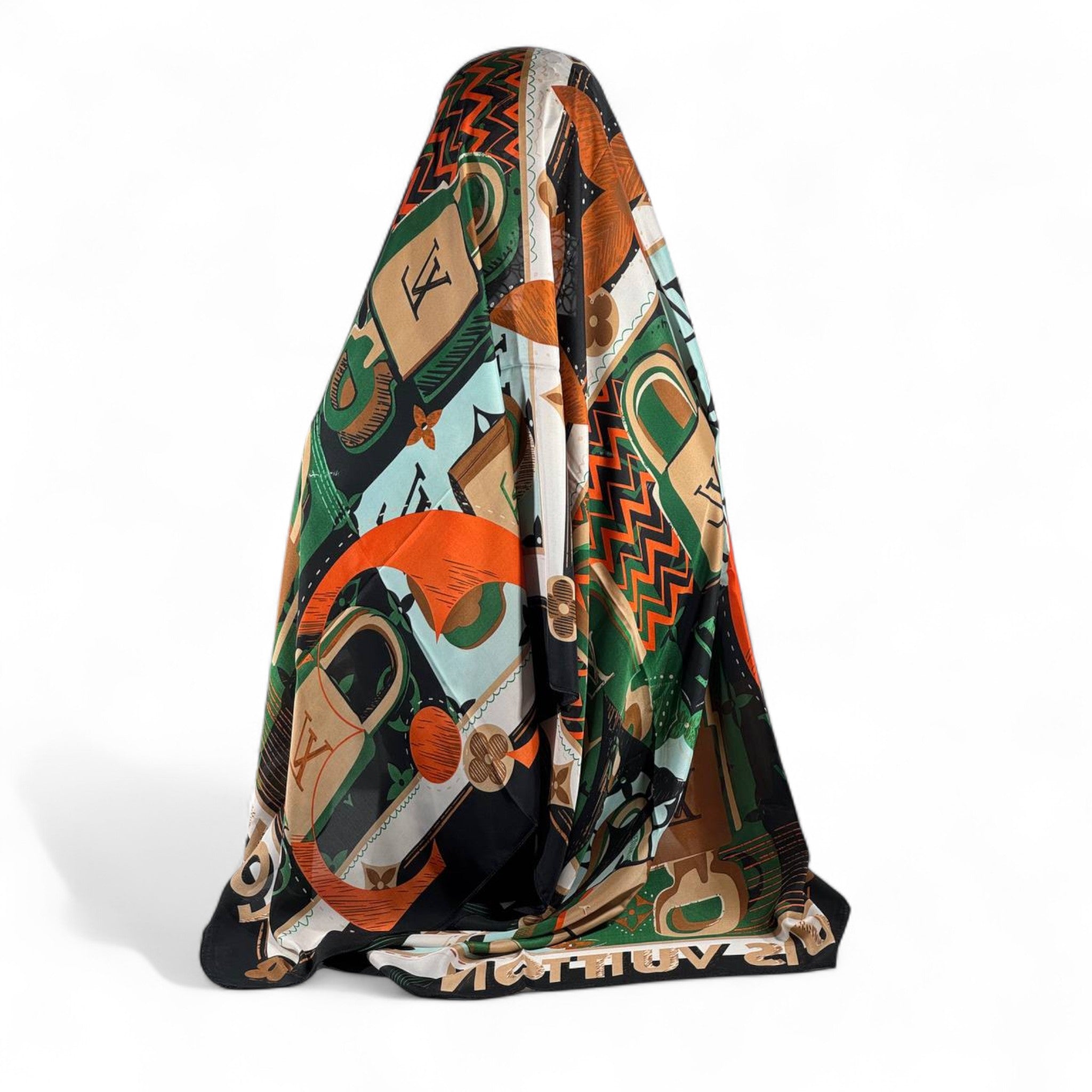 💚 Louis Vuitton Silk Scarf – Monogram Lock & Keys Print ✨