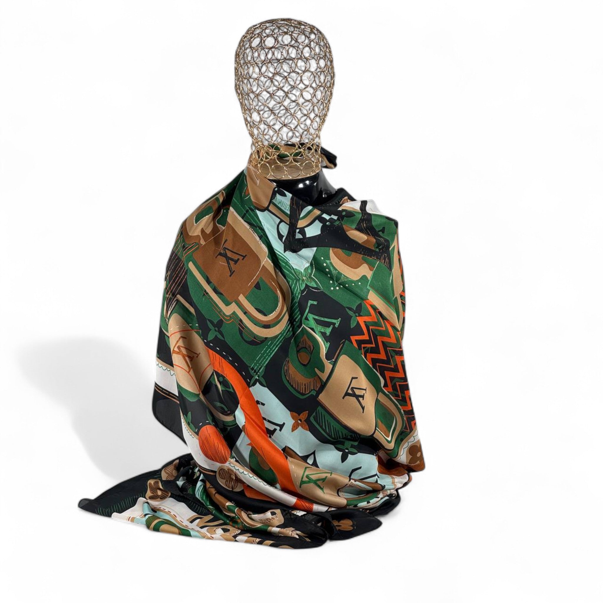 💚 Louis Vuitton Silk Scarf – Monogram Lock & Keys Print ✨